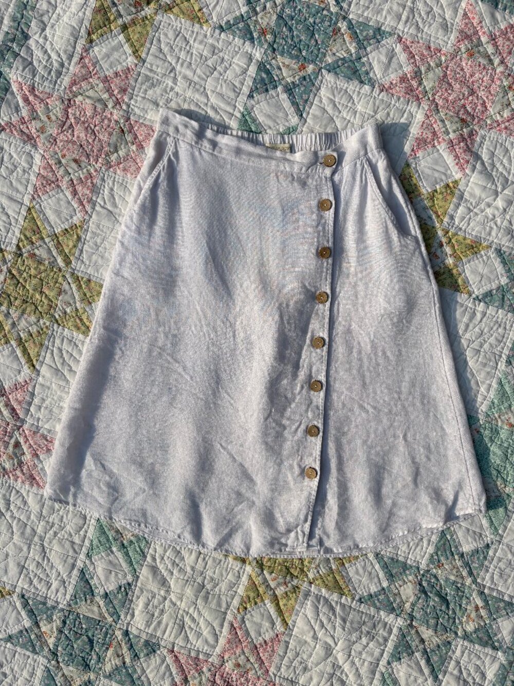 Cynthia Rowley White 100% Linen Midi Skirt Medium Lagenlook Stretchy Waist